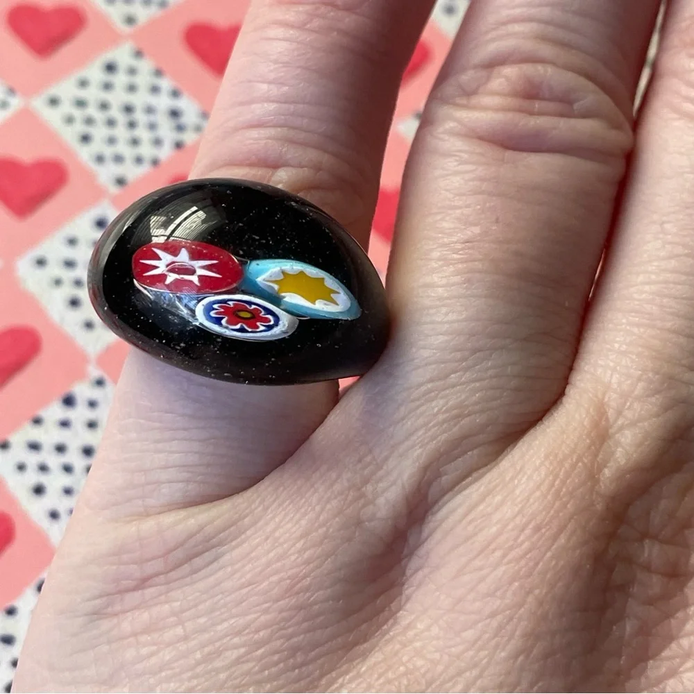 Vintage art glass millefiori trio dome ring sommerso purple sz 4.75